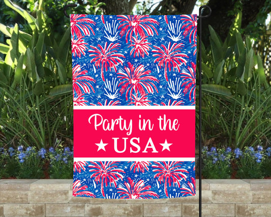 Fireworks Party In The USA Garden Flag