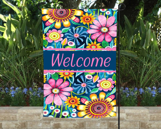 Funky Boho Summer Flowers Garden Flag