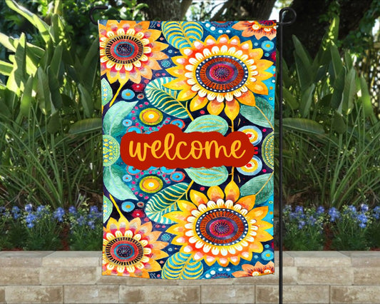 Funky Boho Sunflowers Garden Flag