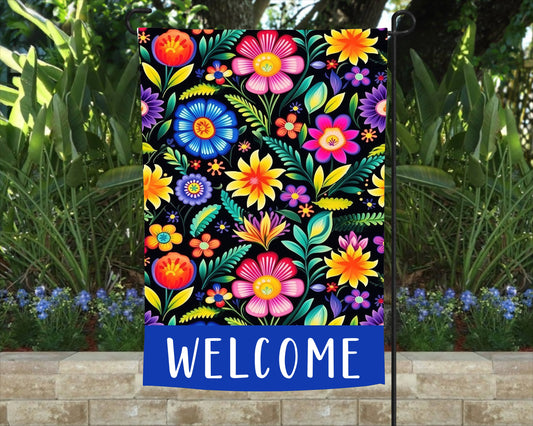 Mexican Floral Welcome Garden Flag