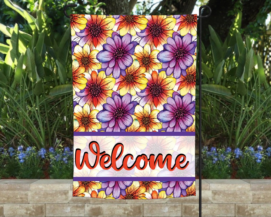 Orange & Purple Floral Garden Flag