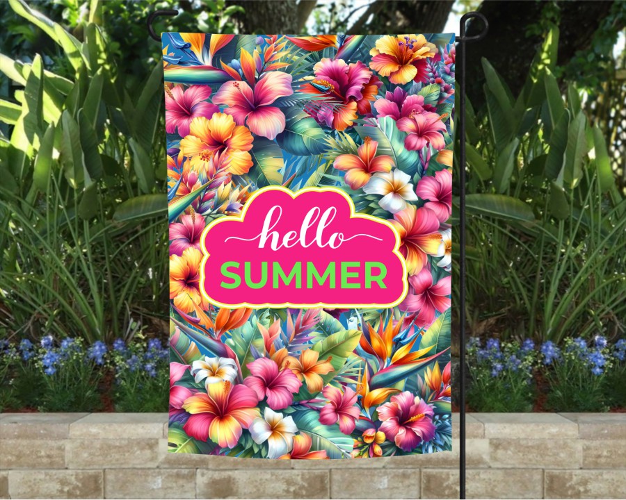 Tropical Hello Summer Garden Flag